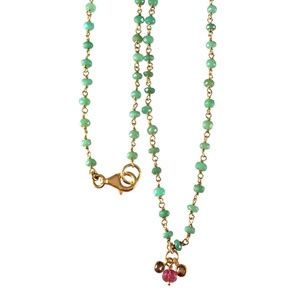 18” 18k Solid Gold Chrysoprase Wrap Charm Necklace